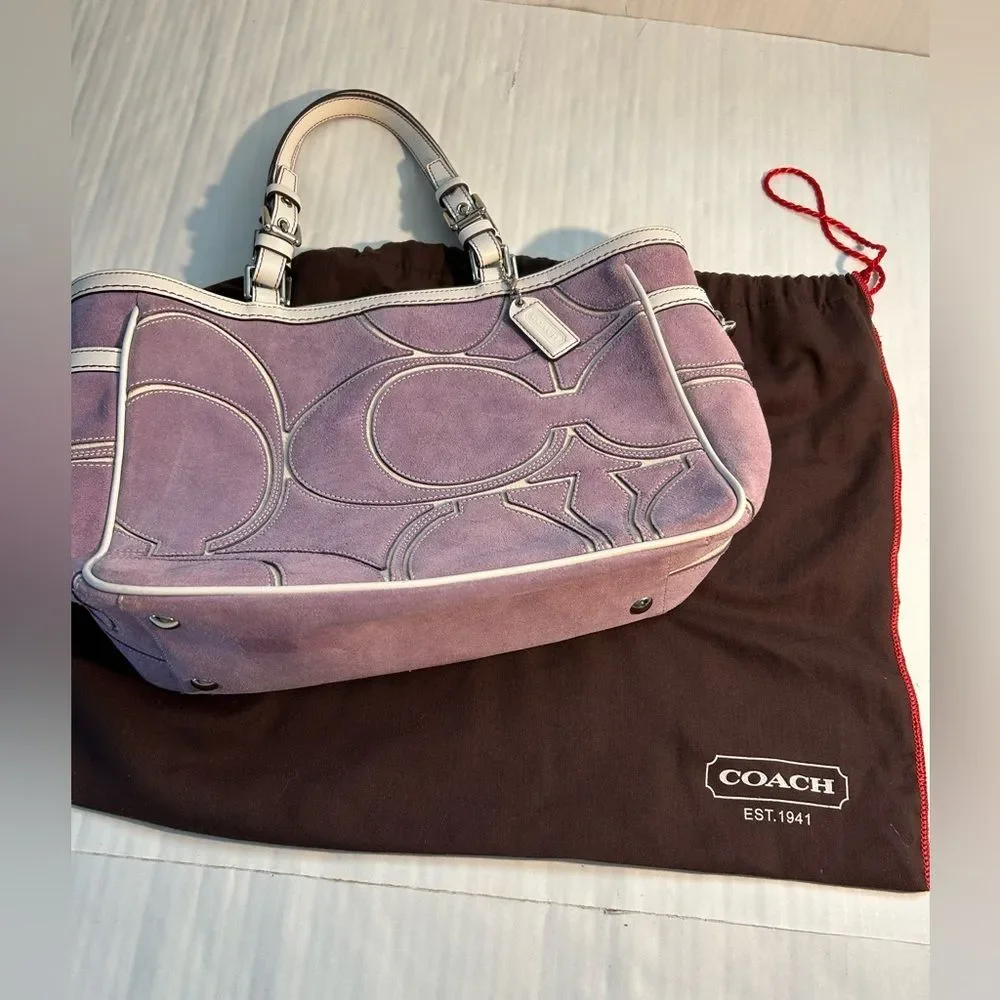Coach Vintage Optic Signature Purple Suede Tote Bag - Picture 16 of 16